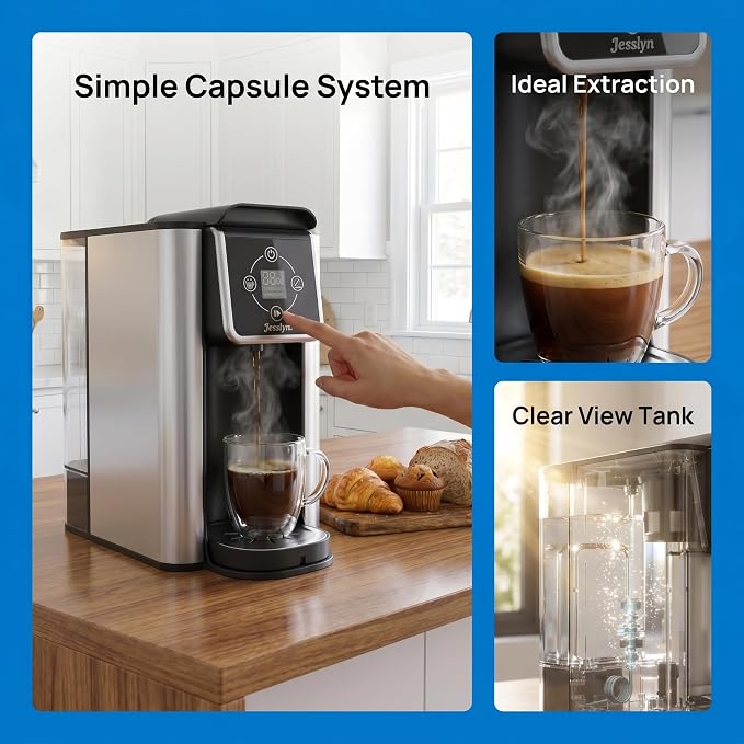 Jesslyn 3 in 1 Single Serve Coffee Maker, K Cup Pod & Ground Coffee Machine with Loose Leaf Tea Filter, 52 oz Removable Reservoir, 6-14 oz Brew Sizes, Bold Brew, Auto Clean, Silver