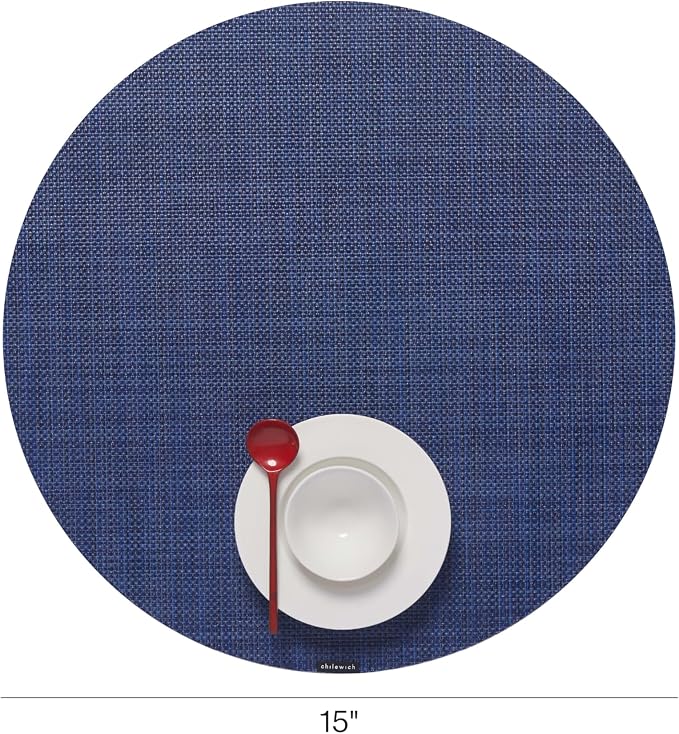 Chilewich Mini Basketweave Placemats, Round Woven Placemats Set of 4 | Reusable, Stain-Resistant, Indoor/Outdoor Tabletop Protection, Indigo, 15" Round