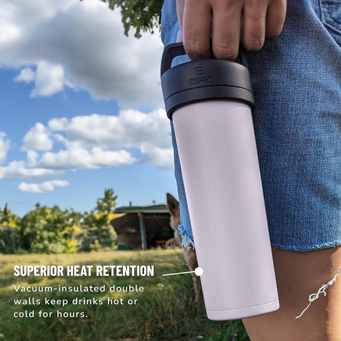 ESPRO Go P0 Ultralight French Press Coffee Maker for Travel, Vacuum Insulated Stainless Steel, 16 Ounces, Light Pink