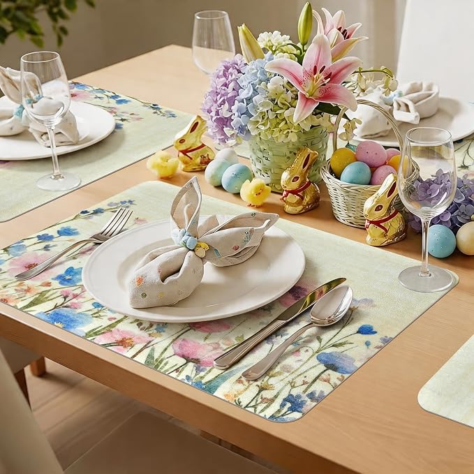 Vinyl Placemats Set of 8-12x17 Inch - Heat Resistant Washable Place Mats Waterproof Non-Slip Wipeable Table Mats for Dining Table Decor, Indoor/Outdoor Plastic Mat