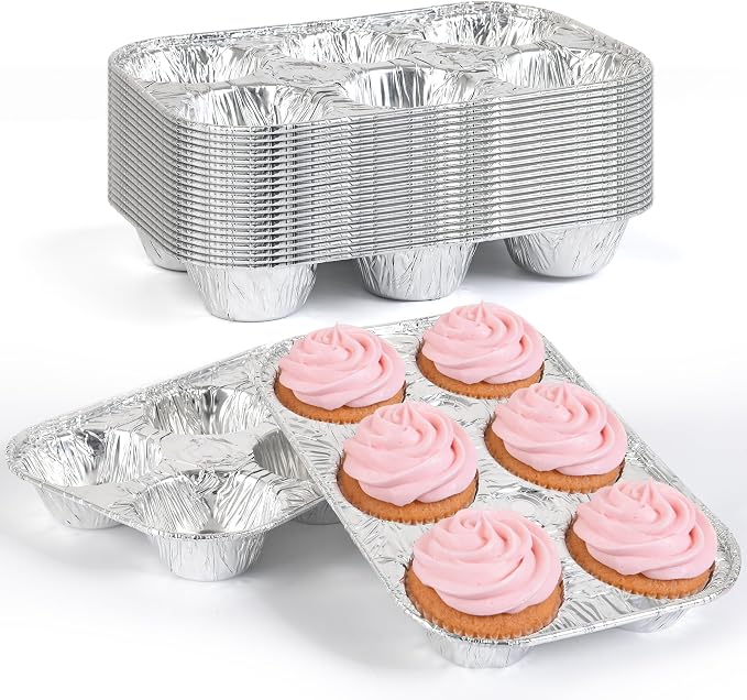 Artcochan 20 Pack Muffin Pan,6 Cup Disposable Aluminum Foil Muffin Tins,Standard Size Cupcake Pan for Baking Cupcakes and Mini Pies,Home Kitchen and Party Use