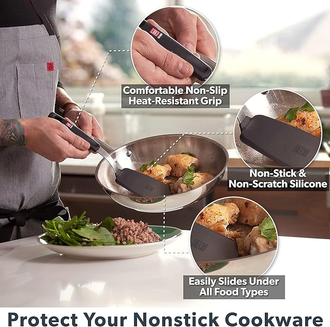 DI ORO Silicone Turner Spatula Set - 600F Heat Resistant, 6-Pc Black | Flexible flippers for eggs, pancakes, and crepes; Won't scratch nonstick pots and pans; BPA-free and dishwasher safe