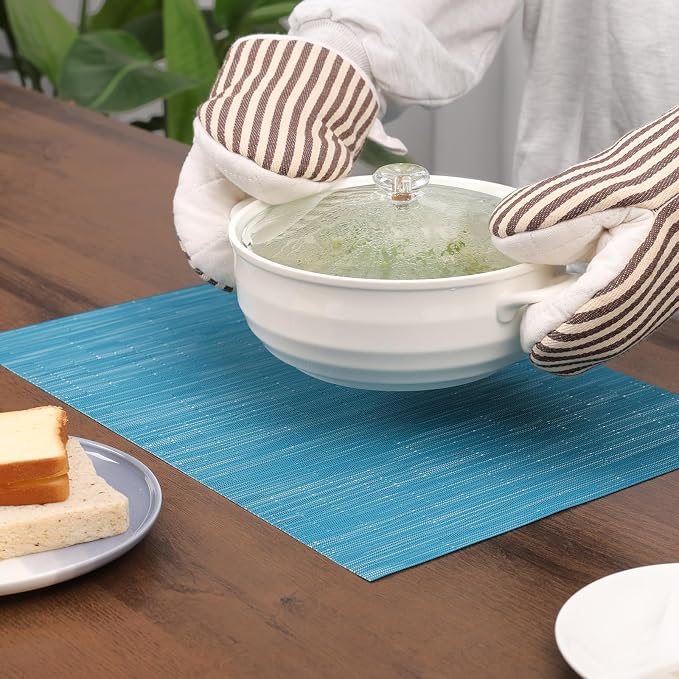 Myir JUN Placemats Set of 8 Kitchen and Dining Table Placemats | Vinyl Placemats Place Mats Indoor/Outdoor Set of 8 Washable Table Mats Non-Slip Place mats for Dining Table, Blue