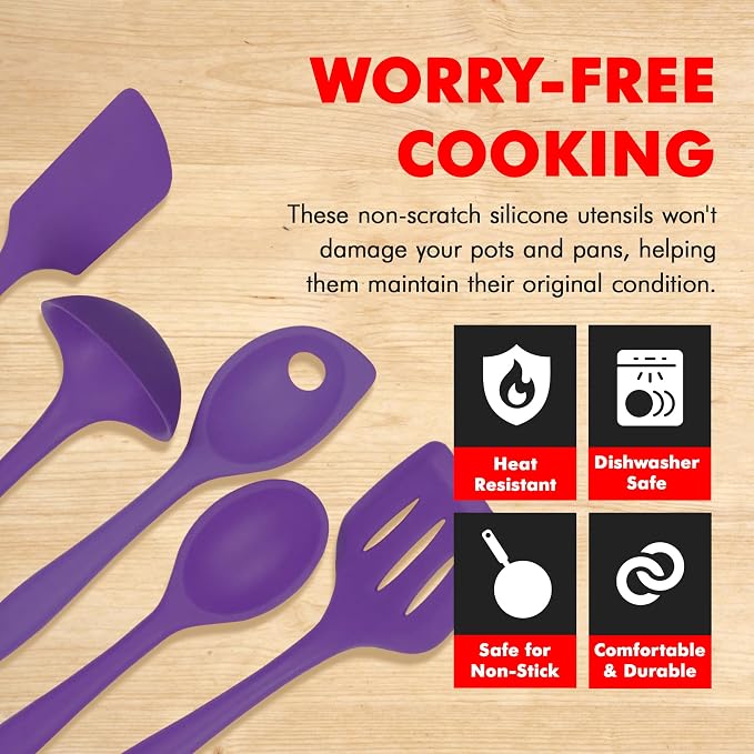 Chef Craft Premium Silicone Kitchen Tool and Utensil Set, 5 Piece, Purple