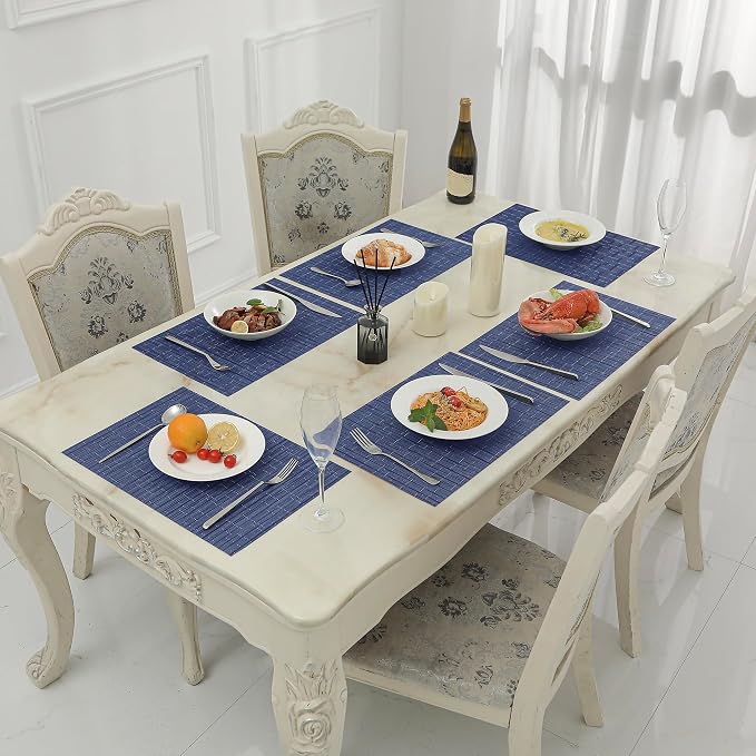 Leetaltree Blue Placemats Set of 8 - Heat Resistant Non-Slip Place mats for Dining Table, Washable Durable PVC Vinyl Woven Table Mats（Blue, 8）