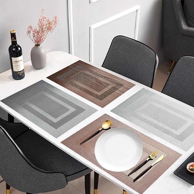 PIGCHCY Placemats Set of 8 Washable Durable Place Mats Vinyl Heat Resistant Non-Slip Table Mats Indoor Outdoor (18 x 12 inches, Beige)