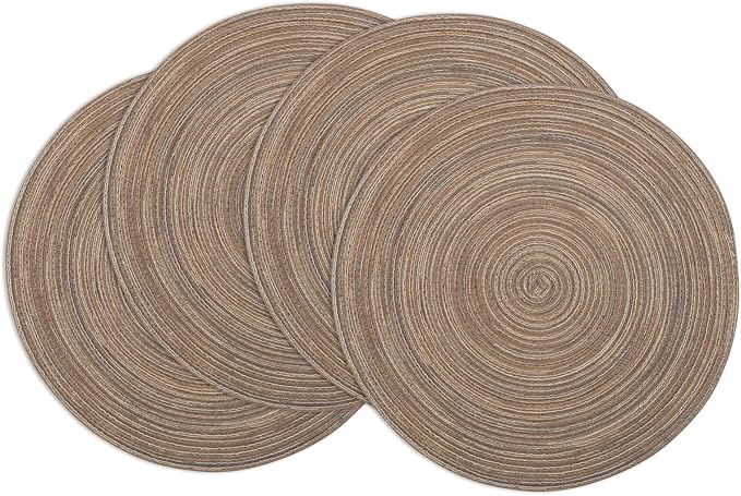 Winknowl Round Braided Placemats Set of 4 Washable Woven Heat Resistant Table Mats for Kitchen Dining Tables 15 inch Round Place Mats (Brown,4)