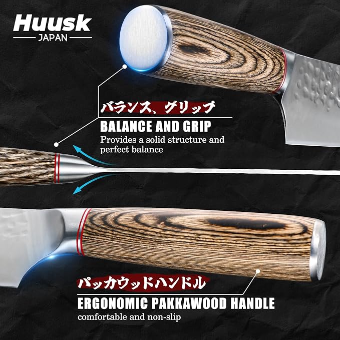 Huusk Japanese Kitchen Knife Set of 2 - Professional Chef Knives Set | Hand Forged Nakiri Vegetable Chopping Knife, Meat Cleaver Knife Set for Meat Cutting, Gift for Chef Men Women