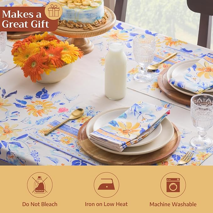 Maison d' Hermine Placemats Set of 4 Reusable 100% Cotton (13"x19") | Cloth Place Mats Washable Table Mats for Kitchen Dining Party Wedding Hotel Home Restaurant Spring Summer - Girassol