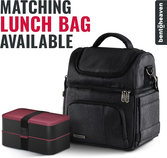 Bentoheaven Bento Box Adult, Stackable Lunch Box, 40 oz, Very Berry | BPA-free, leakproof and microwave-safe with 2 compartments, utensils, chopsticks, divider and sauce cup for men and women.
