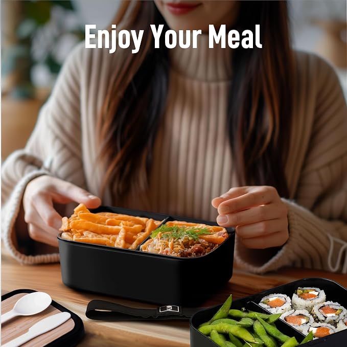 67oz Bento Box Adult, Leak-Proof, Stackable, Meal Prep, Black | 67 oz Capacity, Stackable Containers, Leak-Proof Design, Includes Dividers, Great for Meal Prep, Office Lunchbox
