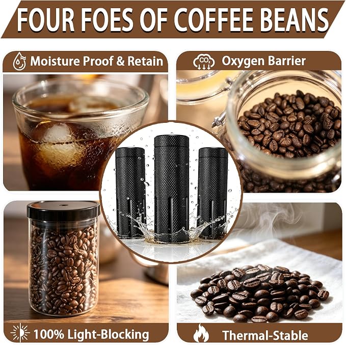 Single Dose Coffee Bean Storage, Portable 2-Pack Airtight Canister (Black) | Airtight Odor-Proof & Moisture-Proof Metal Canisters - Aluminum alloy, portable for outdoor, travel, camping, business trips.