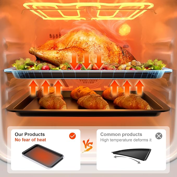 Ceramic Baking Sheet Pan Set of 3, Easy to Grab, Non-Toxic | Commercial Cookie Sheets for Oven, Nonstick Half/Jelly Roll/Quarter Baking Tray,Wider Gribs, Premium,Easy to Clean- Dark Grey