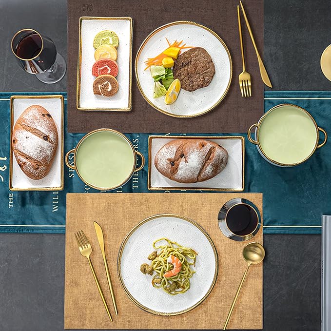 Leather Placemats Table Mats Set of 6, Brown and Tan | Reversible Non-Slip Table Placemats, Heat-Resistant and Waterproof for Dining Kitchen and Holiday Parties