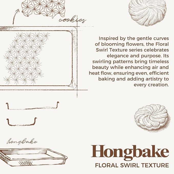 Nonstick Baking Sheet Pan Set of 3, Cookie Sheets for Oven, Non-Toxic Half/Quarter/Jelly Roll Pans with Floral Swirl Texture, Heavy Duty 0.8mm Thick Oven Trays for Cooking, Champagne Gold