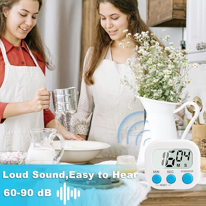 6 Pack Digital Kitchen Timer Multi-Function Magnetic Timers Classroom Timer for Kids Loud Alarm Big LCD Display Electronic Timers for Cooking, Classroom, Exercise, Study, Meeting(Blue, Green, White)