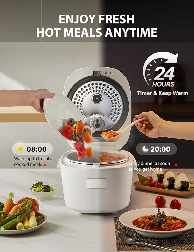 TOSHIBA OriginTaste Rice Cooker 10-Cup Uncooked, Fuzzy Logic, 15-in-1 Functions, Digital Display, Delay Timer, Keep Warm, Nonstick Inner Pot, White