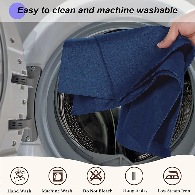 Cloth Placemats Set of 6, Cotton Linen Blend Place Mats, Navy Blue | Machine Washable, Double Layered, Heat Resistant, Fabric Dining Table Mats for Kitchen, Indoor & Outdoor, 13" x 19"