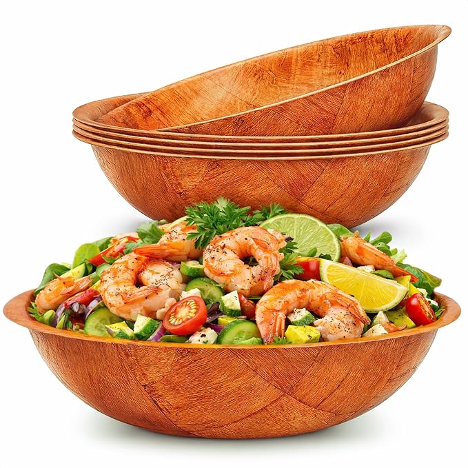 HYQO Wooden Salad Bowls Set of 6, Stackable, Lightweight & Sturdy, 7.9 In | Wooden Bowls for Food, Salad, Fruit, Snacks, Popcorn & Pasta; Smooth Lacquered Finish; Wood Bowl for Party & Brunch