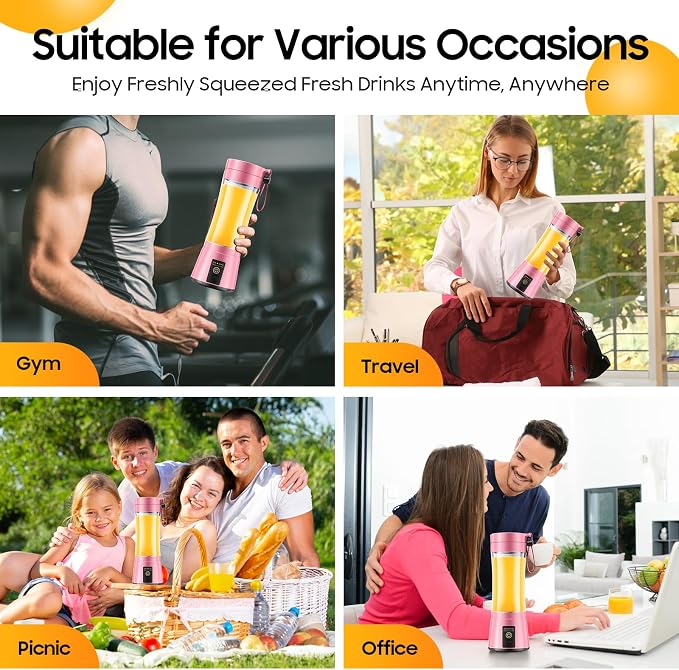 Portable Blender Personal Size Blender Make Smoothies, 12oz Mini Travel Cup | BPA-Free Small Blender with High Blending Speed, 6 Steel Blades, Easy Clean, Freshly Squeezed in Sports/Office/Gym