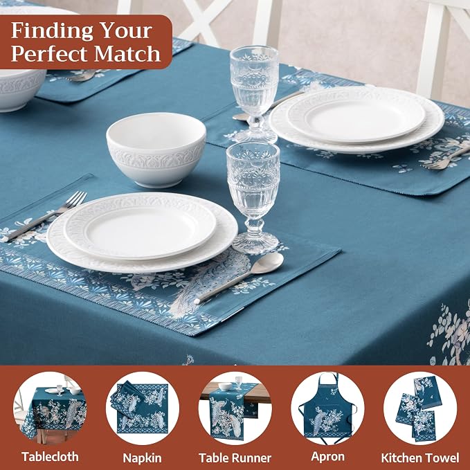 Maison d' Hermine Placemats Set of 4 Reusable 100% Combed Cotton (13"x19") | Cloth Place Mats Washable Table Mats for Kitchen Dining Party Home Restaurant Spring Summer - Peacock Utopia - Deep Sea