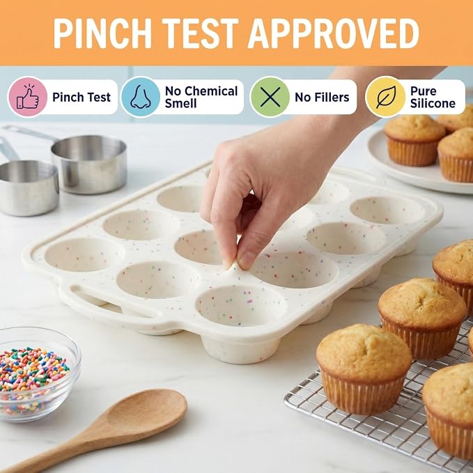 Silicone Muffin Pans, 2-Pack Regular 12 Cup, BPA-Free | Metal Reinforced Silicone Muffin Pans for Baking, Nonstick Silicone Cupcake Pan, Easy Release Surface, Dishwasher Safe