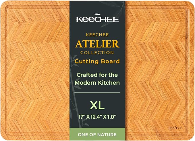 Keechee Atelier Collection Bamboo Cutting Board, Reversible Wood Chopping Boards for Kitchen with Juice Grooves, Handcrafted Large Serving Tray, Luxury Housewarming Wedding Gifts for New Home