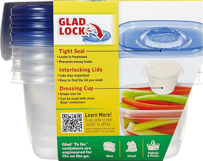 Glad GladWare To-Go Medium Rectangle Snack Containers, 24 Oz, 4 Count, 6-Pk | BPA-free plastic, tight seal, microwave and dishwasher safe, meal prep and lunches