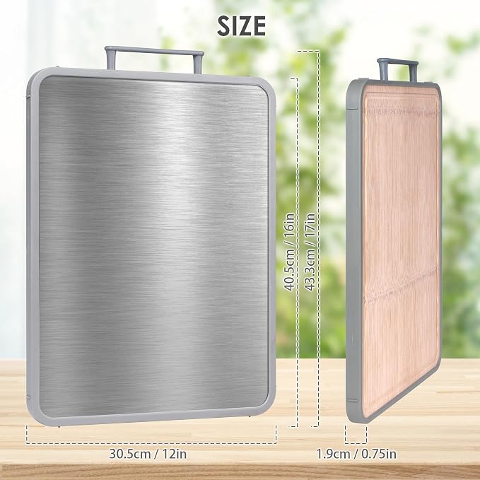 Stainless Steel Cutting Boards for Kitchen, 16"x12" Bamboo Cutting Board Double Sided Food Grade, Pure Titanium/Bamboo Kitchen Gadgets Chopping Board
