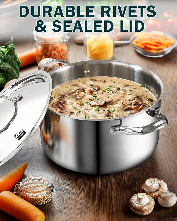 Cooks Standard Multi-Ply Clad 8 Quart Stainless Steel Stock Pot with Lid | Tri-Ply Dutch Oven for Boiling, Stews, Sauces, Induction Ready, Dishwasher & Oven Safe