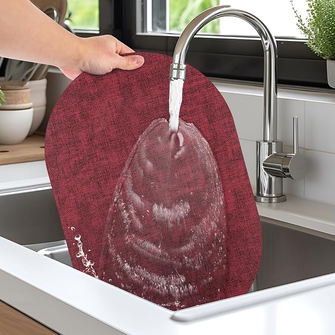 Placemats Set of 12 Washable, Heat Resistant Table Placemats Wipeable Faux Leather Oval Place Mats Non Slip, Waterproof Oval Table Mats for Indoor Outdoor, Wine Red