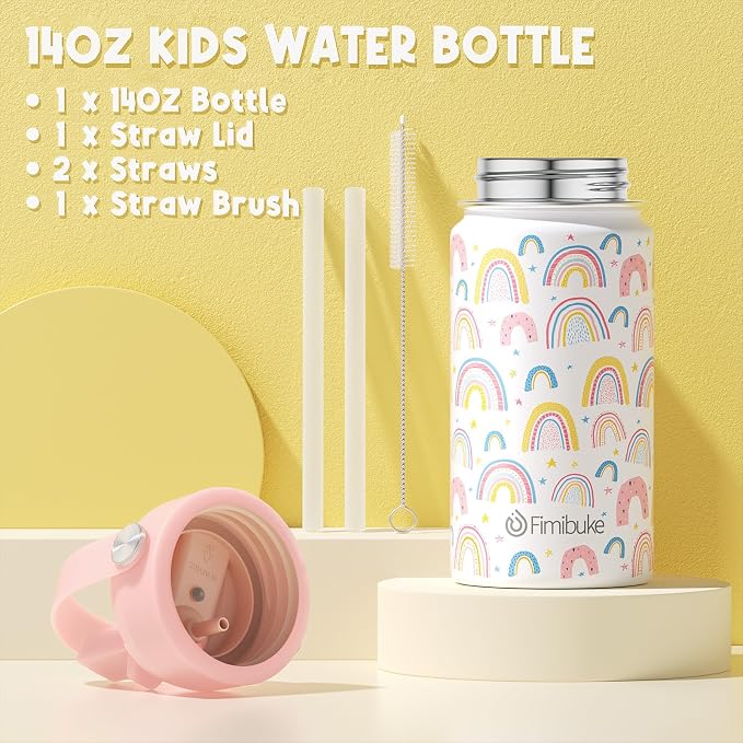 Fimibuke Kids Bento Lunch Box with Toddler Insulated Water Bottle Lunch Bag | Lunch Box Kids with 4 Compartments, Ice Pack & Utensils Set, Birthday Gifts for Ages 3-12 Back to School Toddler Girls Boys
