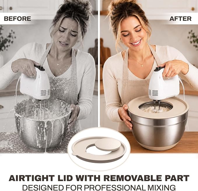Four Flowers Heavy-Duty Mixing Bowls Set with airtight lids – 11 PCS Stainless Steel Nesting Kitchen Bowls, Mixing Bowls with Non-Slip Bottoms and Grater Attachment, Best for Mixing and Serving
