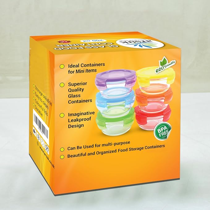 8oz Glass Food Storage Containers with Airtight BPA-Free Lids 6 Pack, 1 Cup Small Glass Freezer Containers for Sauce, Sides, Meal Prep - Reusable & Dishwasher Microwave Fridge Freezer Safe