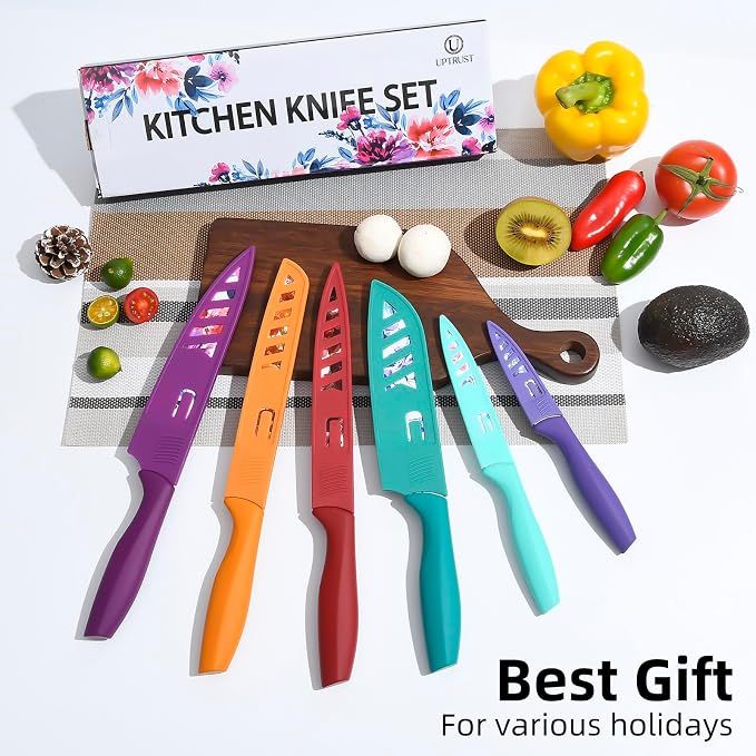 UPTRUST Knife Set, 12-piece Kitchen Knife Set Nonstick Coated | Professional Kitchen Cutlery Set for Chef, Cooking, Camping, Outdoor, Gift for Mom