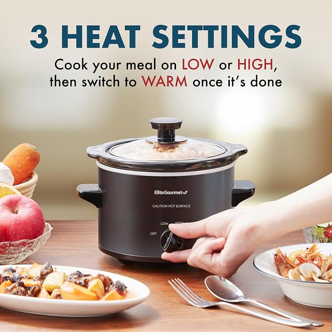 Elite Gourmet MST-250XBX Electric Ceramic Slow Cooker, 1.5 Qt, Black | Adjustable Temp, Dishwasher-Safe - Great for Entrees, Sauces, Soups, Roasts, Stews & Dips