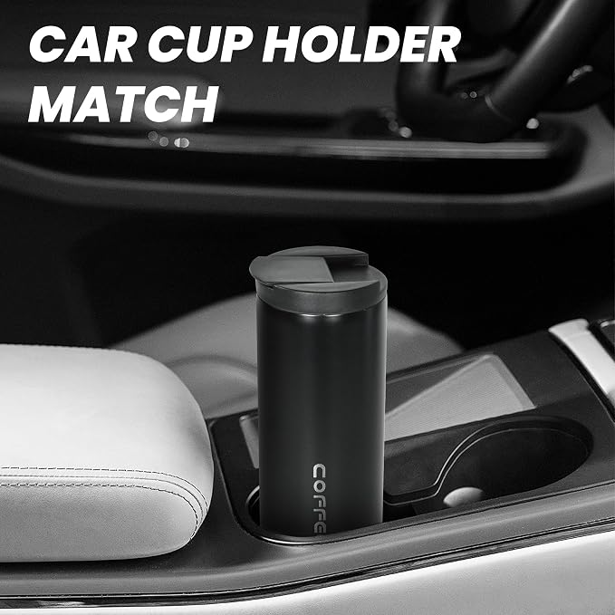 Insulated Coffee Mug 14oz,Travel Coffee Tumbler,Vacuum Insulated Coffee Mug with Leak Proof Screw Lid Coffee Cup for Men and Women for Hot & Cold Drinks, 400ml, Black