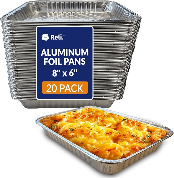 Reli. Aluminum Foil Pans 8x6 (20 Pack) Grill Drip Pans Disposable | Fits Weber & Most Gas/Charcoal Grills | Grease Liner Trays for Easy Cleanup | Oven & Freezer Safe