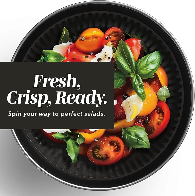 COOK WITH COLOR Stainless Steel Salad Spinner - 5 Qt. Lettuce Washer And Vegetable Spinner Dryer for Easy Salad Prep - Non Slip Base with Pull Handle - Auto Stop Brake System, Stain and Odor Resistant