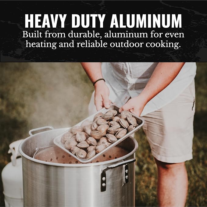 GasOne 100Qt Aluminum Stock Pot with Strainer and Lid – Large Deep Fryer Pot with Basket for Boiling, Frying Turkey, Seafood, Crawfish – Food-Grade Aluminum Large Cooking Pot with Sturdy Handles