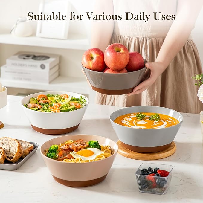 MALACASA Salad Bowls Set of 4, Soup Bowls for Kitchen, 60oz Ceramic Bowl | Large Deep Bowls for Ramen, Cereal, Fruit, Pho and Pasta, Microwave & Dishwasher Safe, Speckled, Multicolor, Series TARA