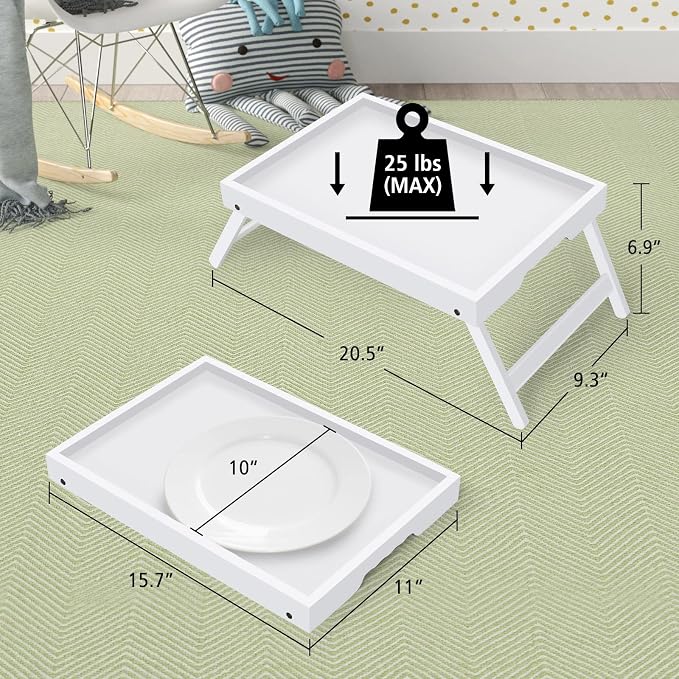 Artmeer FSC 100% Bamboo Bed Tray with Folding Legs, Medium, White | FSC 100% bamboo bed tray with folding legs, handles and raised edges for meals, laptops, reading and serving in bed.