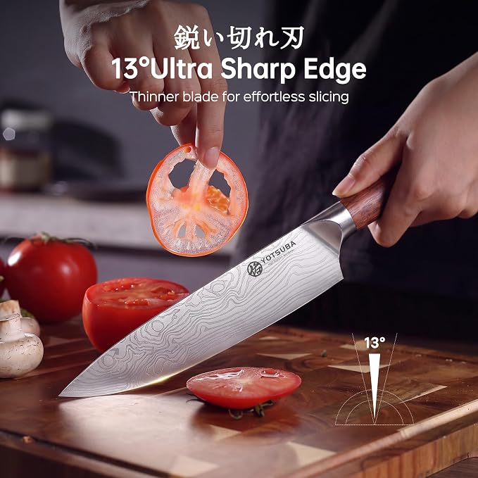 YOTSUBA 3 PCS Japanese Kitchen Knife Set, Razor Sharp High Carbon Stainless Steel Chef Knives with Ergonomic Natural Rosewood Handle, Premium Gift Box for Home & Restaurant Use