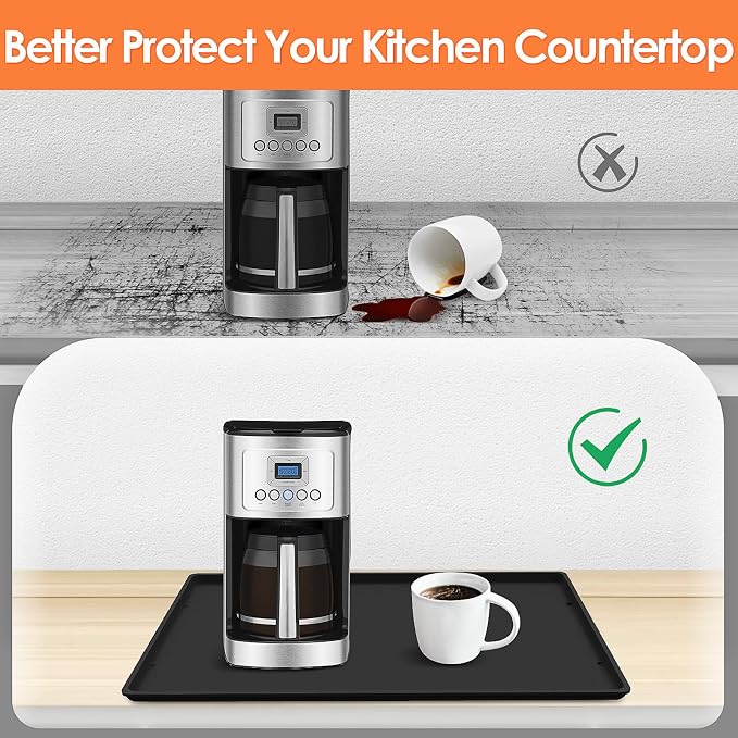 Silicone Coffee Maker Mat with Lip for Countertops, 19.7'' x 15'', Black | Multi leak-proof coffee tray for countertop, non-slip silicone tray for under coffee machine espresso accessory, wipe-clean
