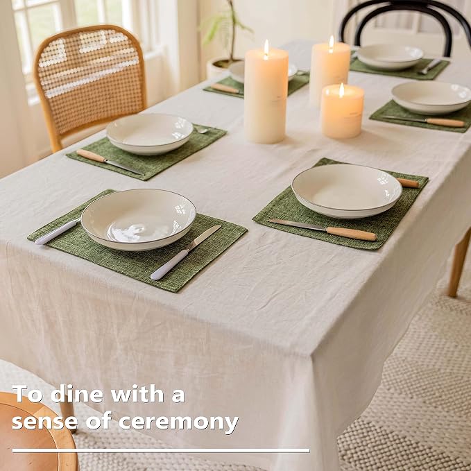 Home Brilliant Linen Cloth Placemats Set of 6 Heat Resistant Dining Table Place Mats Kitchen Washable Dining Mats for Dinner Summer Decor, Green