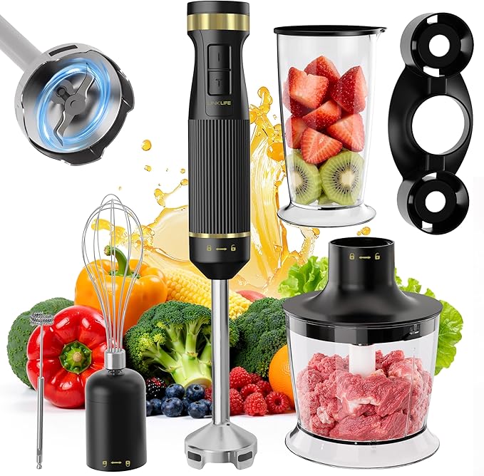1200W Immersion Blender Handheld, 5-in-1 Variable Speed | Hand Blender Stick with Whisk Chopper Milk Frother Mixing Cup and Storage Rack for Kitchen Soup, Purees and Smoothies