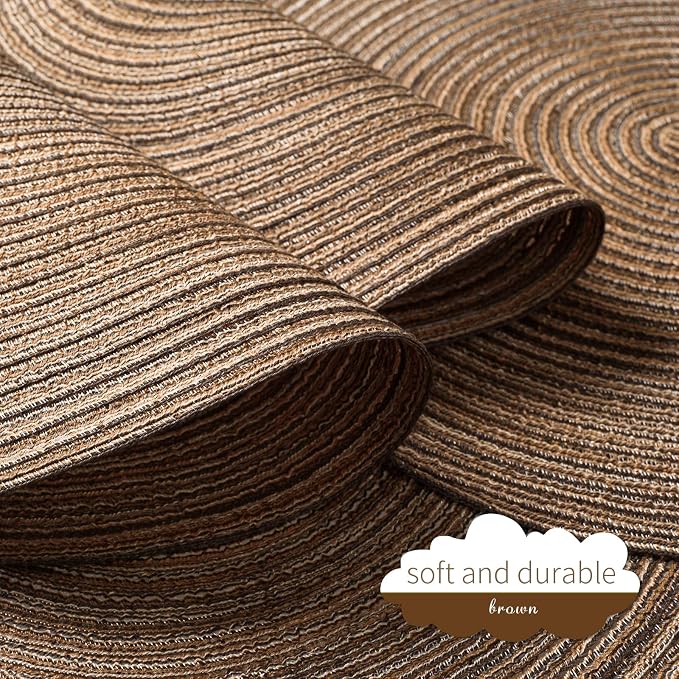 FunWheat Round Braided Placemats Set of 8 Place mats for Dining Tables Woven Heat Resistant Table Mats 15 inch for Fall (E Brown, 8pcs)