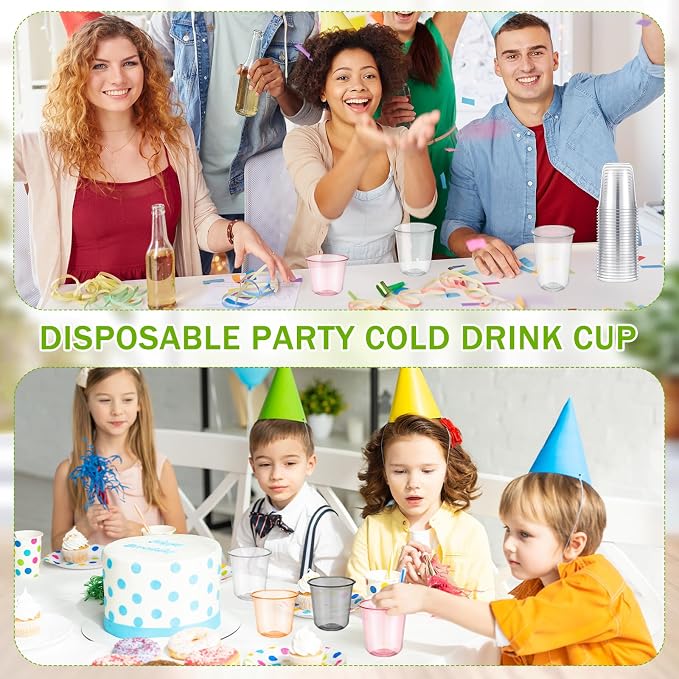 Ziliny 100 Pcs 12oz Plastic Stemless Wine Glasses Disposable, Clear | Plastic Wine Glasses for Parties Weddings Birthdays, Cocktail Drinking Cups, Round Bowl, Bulk Event Supplies