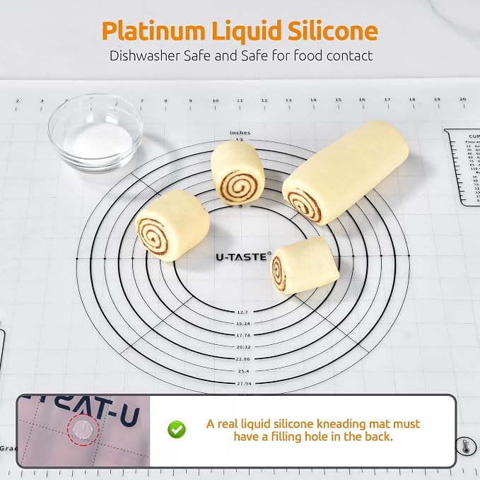U-Taste Silicone Pastry Mat, Dough Rolling Baking Sheet, 28x20"/Transparent | Food-Grade Liquid Silicone, Non-Stick Non-Slip, Baking Supplies for Pizza Cookie Pie Crust, Clear Measurement & Raised Edges