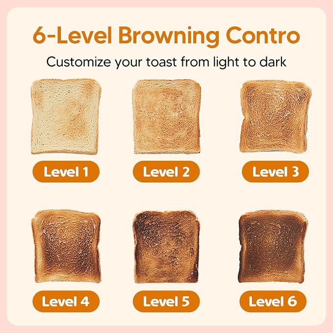 Smart Touch Screen 2 Slice Toaster, Wide Slot,Stainless Steel | 900W digital toaster with 6 shade levels, bagel, defrost, reheat, cancel, crumb tray, and cord wrap for small kitchens
